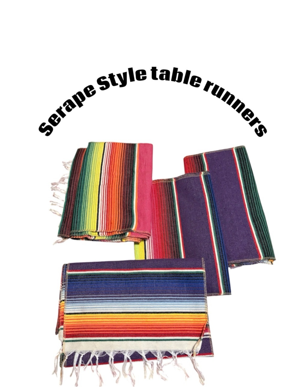 Set of 4 Serape Style Woven Table Runners 13x102 Multicolor Fringe